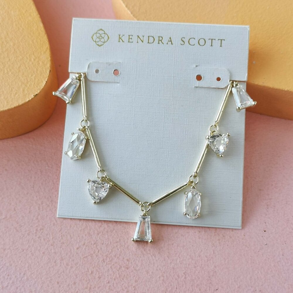 Kendra Scott - Blair White Crystal Gold Jewel Strand Necklace - NEW